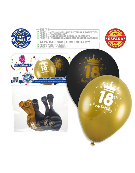 Globos 18 H.Birthday metal. oro/negro