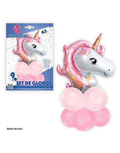 Set 9 globos con Unicornio rosa