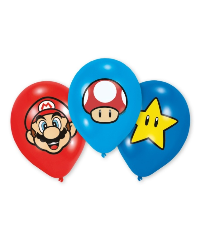 6 Globos látex Super Mario en color
