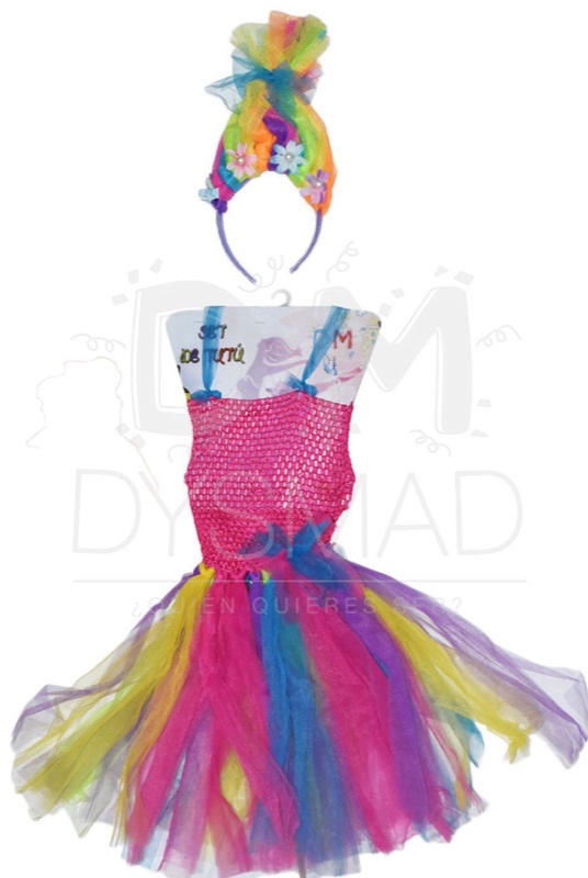 Conjunto Troll Tutú+diadema colores inf.