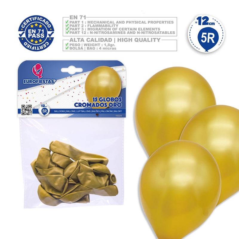 Paquete 15 globos R5  Cromo Oro/Plata