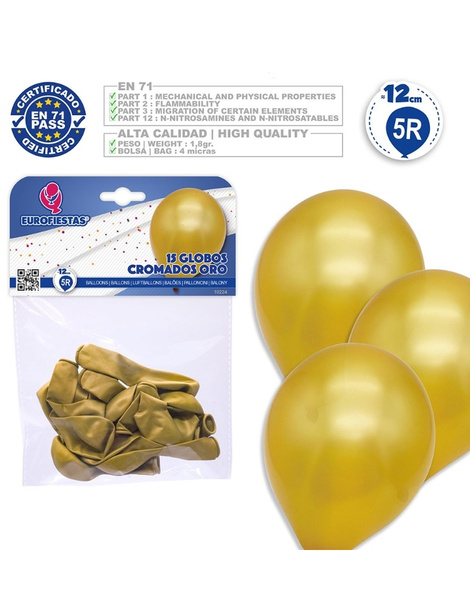 Paquete 15 globos R5  Cromo Oro/Plata