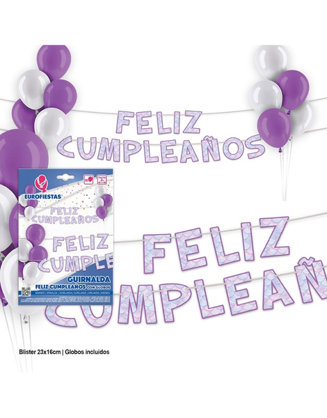 Guirnalda F.Cumple Sirena lila globos
