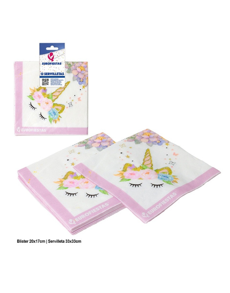 12 Servilletas coleccion Unicornio rosa