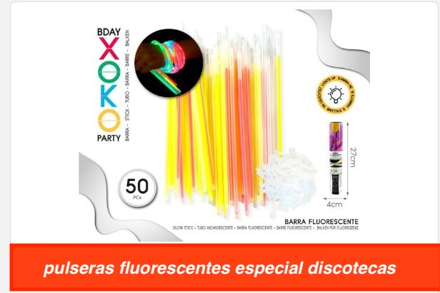 Tubo pulseras fluorescentes 50 uds.