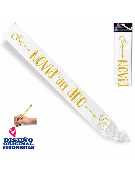 Banda Novia del año blanca corazones oro