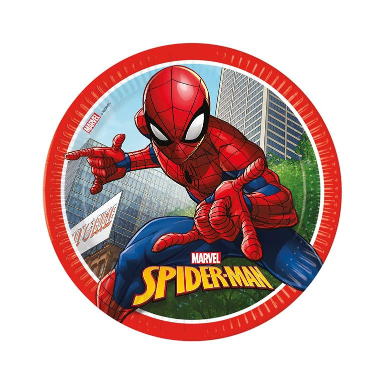 8 Platos Spiderman desechables 23 cms.