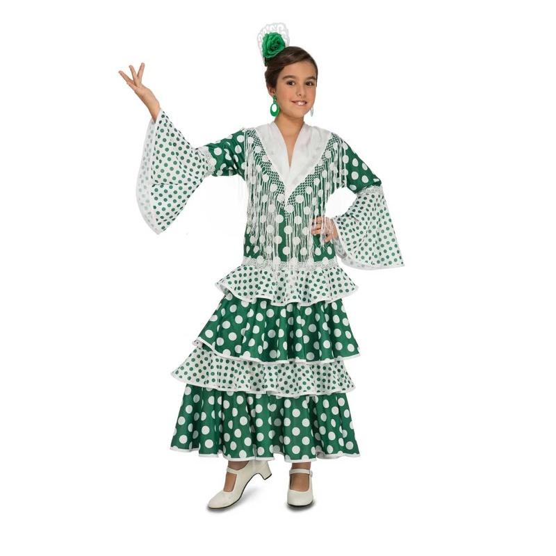 Disfraz Flamenca lunares verde niña