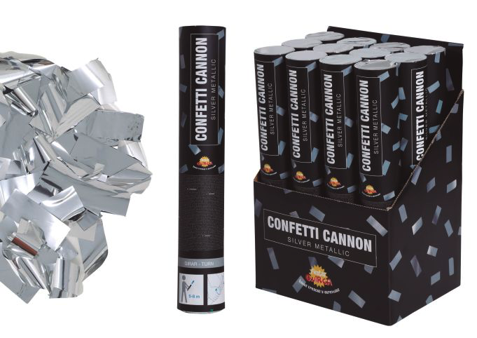 Cañón Confetti metálico plata 30cms.