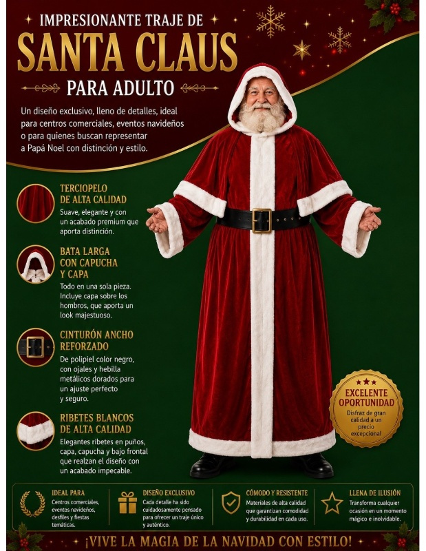 Traje  Papa Noel largo lujo T.52 outlet