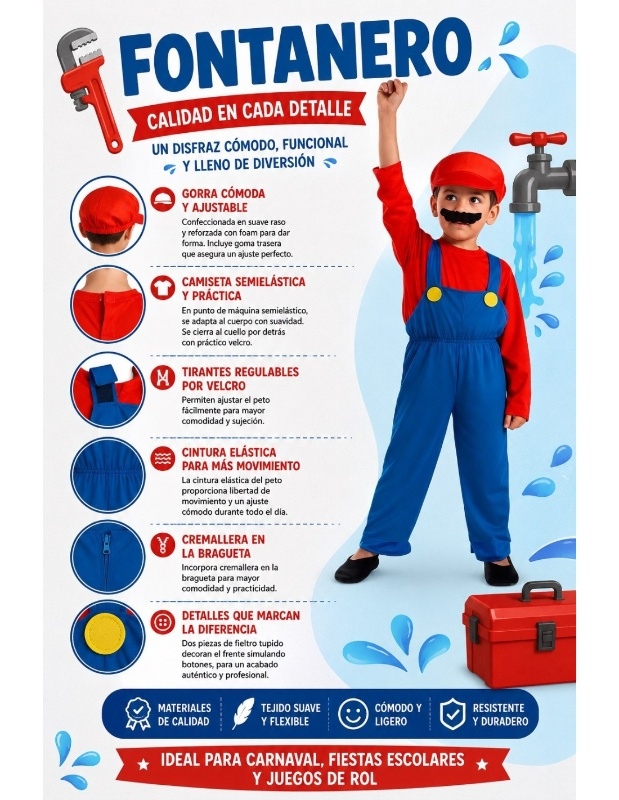 Disfraz Fontanero rojo infantil