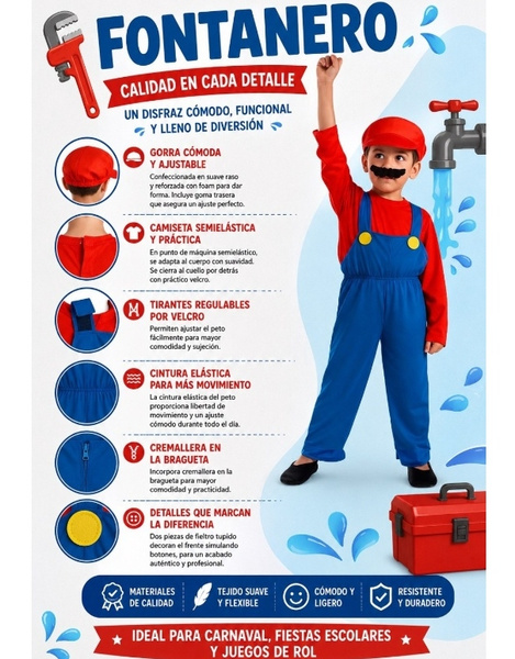 Disfraz Fontanero rojo infantil