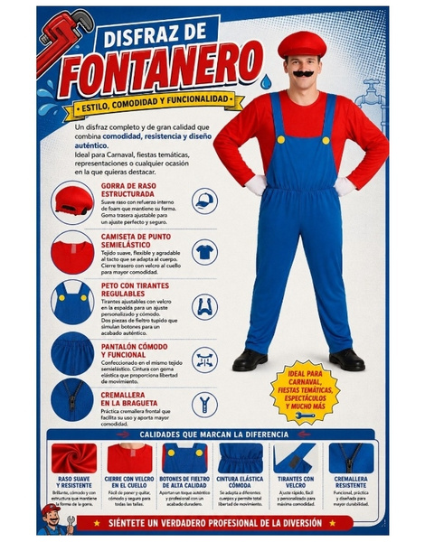 Disfraz Fontanero rojo adulto