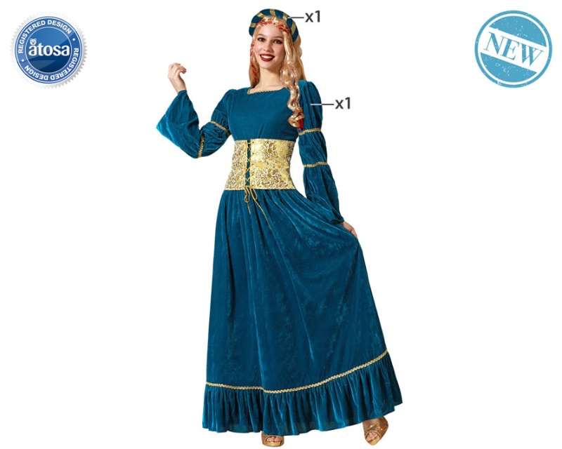 Disfraz Reina medieval azul para mujer
