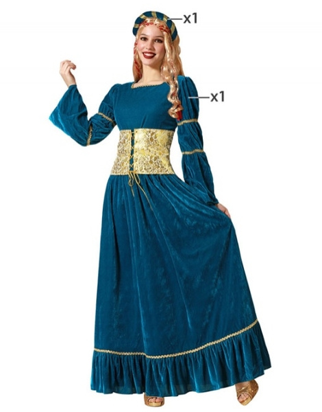 Disfraz Reina medieval azul para mujer