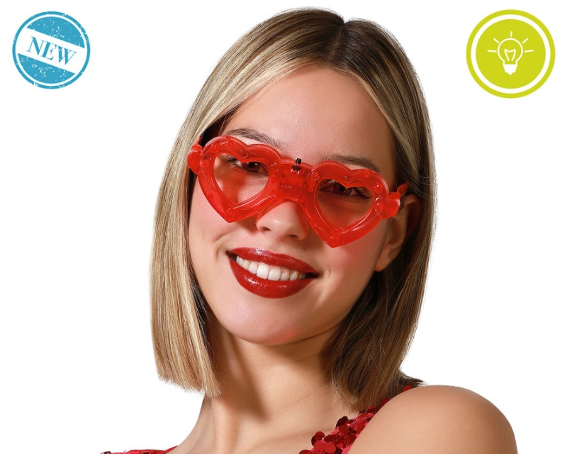 Gafas rojas corazones luz