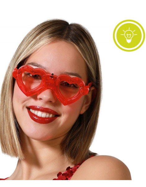 Gafas rojas corazones luz