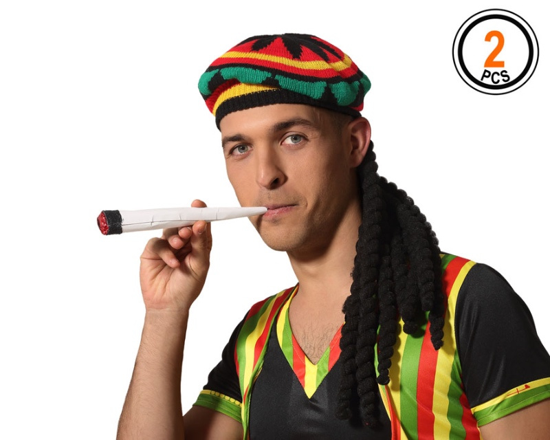 Set Jamaicano: Gorro con pelo+cigarro