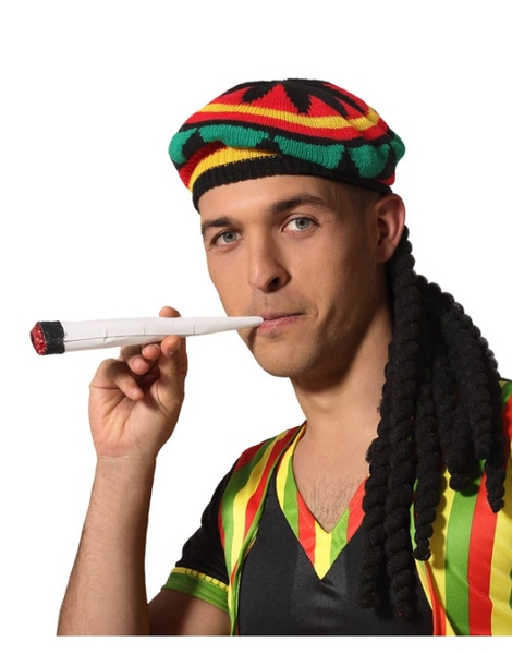 Set Jamaicano: Gorro con pelo+cigarro