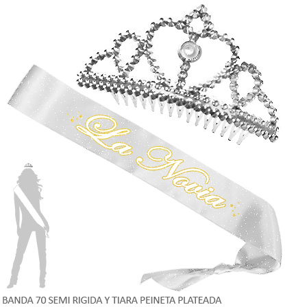 Tiara plateada + Banda La Novia plata