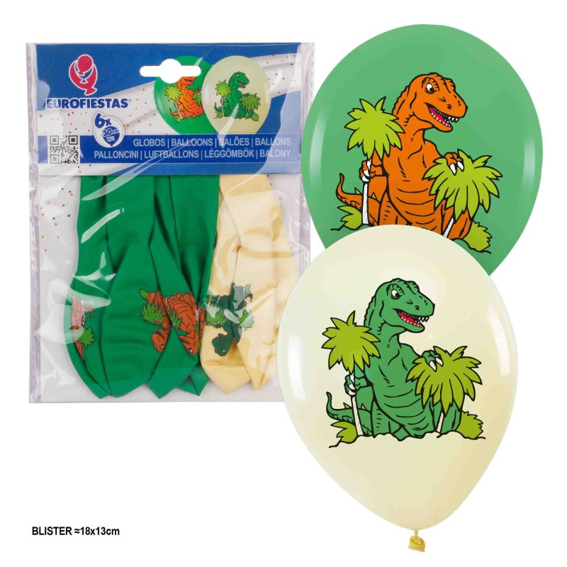 6 Globos impresos Dinosaurios