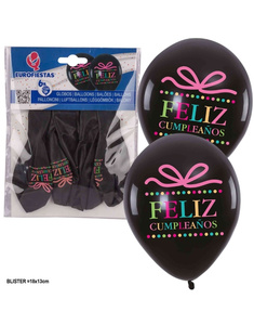 6 Globos impresos F.Cumple negro
