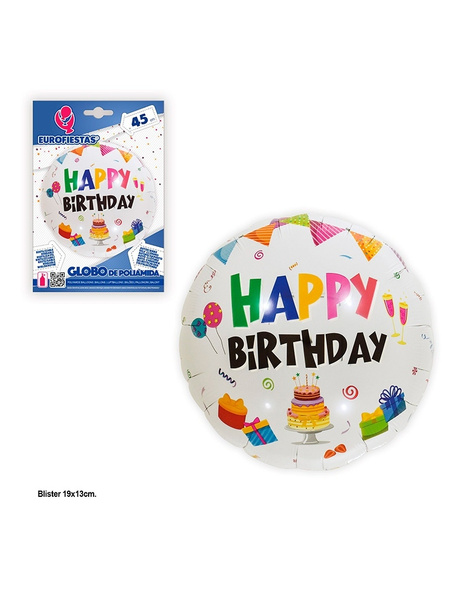 Globo Poliamida Happy Birthday 45 cms