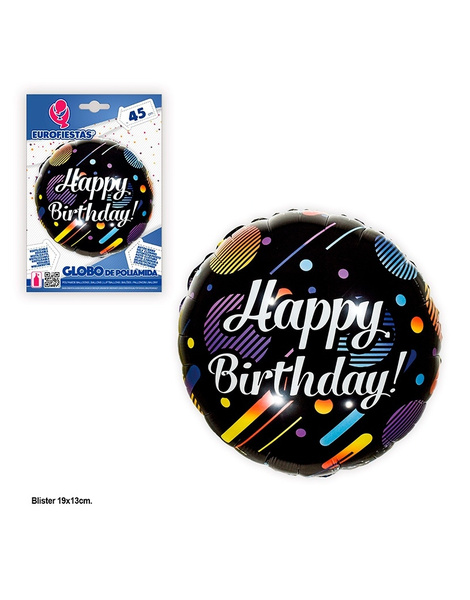 Globo Poliamida H.Birthday negro 45 cms