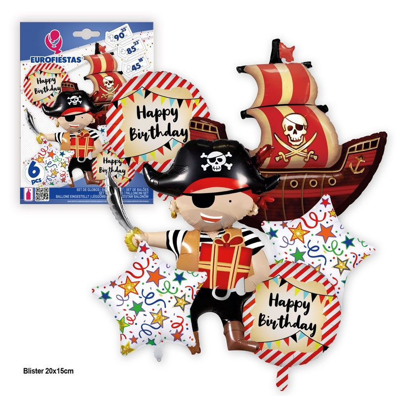 Set globos poliamida Piratas H.Birthday