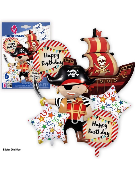 Set globos poliamida Piratas H.Birthday