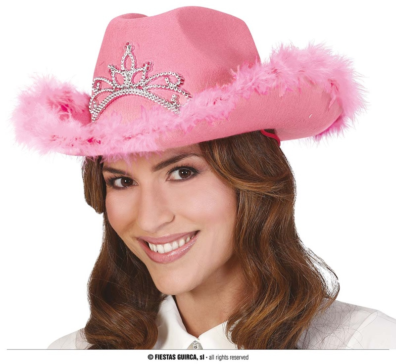 Sombrero cowboy rosa con Boa