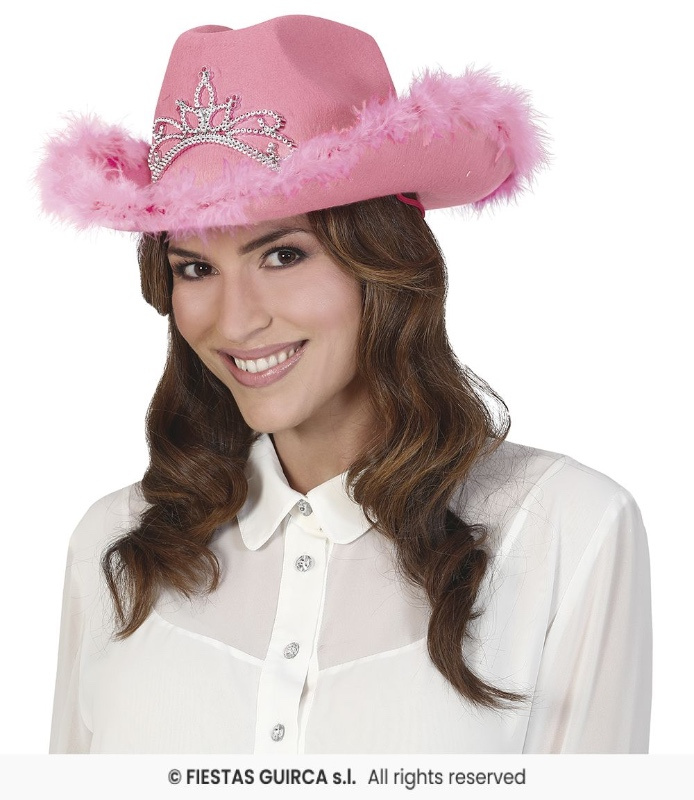 Sombrero cowboy rosa con Boa