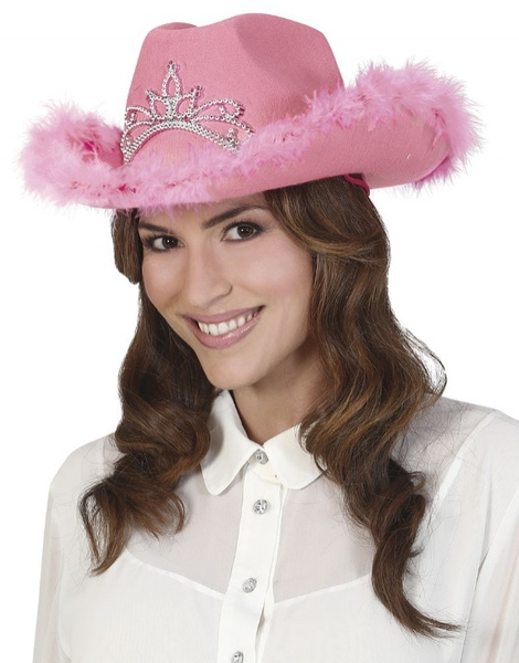 Sombrero cowboy rosa con Boa