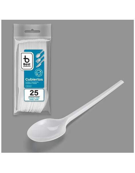 25 cucharas blancas reutiliz. 16.50 cms.