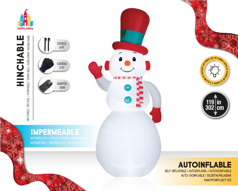 Muñeco Nieve hinchable con LED 300cms.