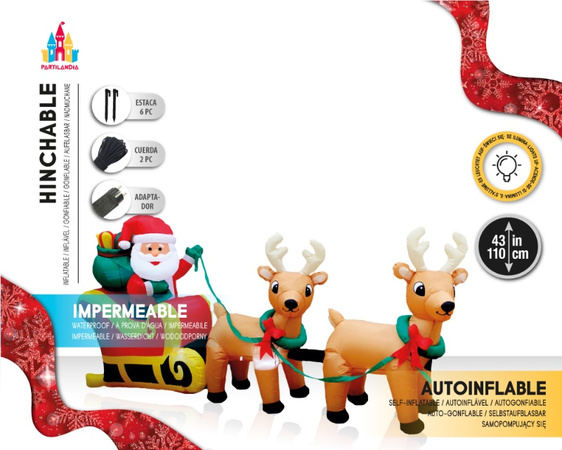Papa Noel Trineo hinchable LED 110x40cms