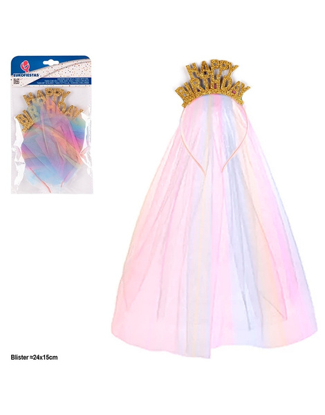 Diadema H.Birthday purp. velo arco iris