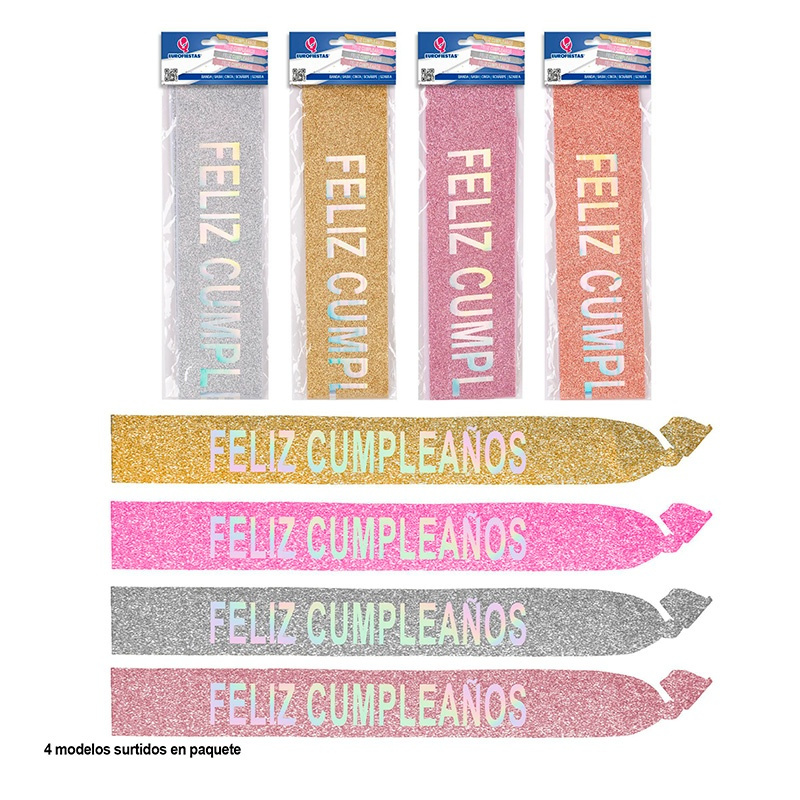 Banda purpurina F. Cumpleaños 4 colores