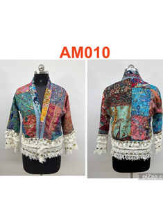 Kimono corto colores flecos blancos