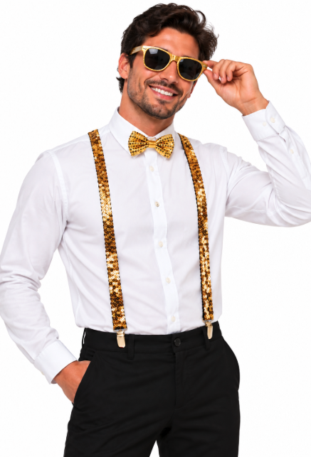 Conjunto Oro: gafas+pajarita+Tirantes