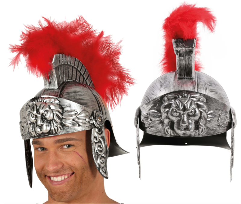 Casco romano plateado con plumas adulto