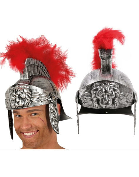 Casco romano plateado con plumas adulto