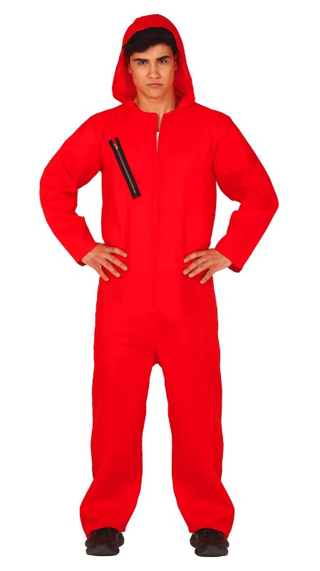 Disfraz convicto con capucha rojo