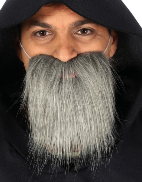 Barba con bigote gris mediana