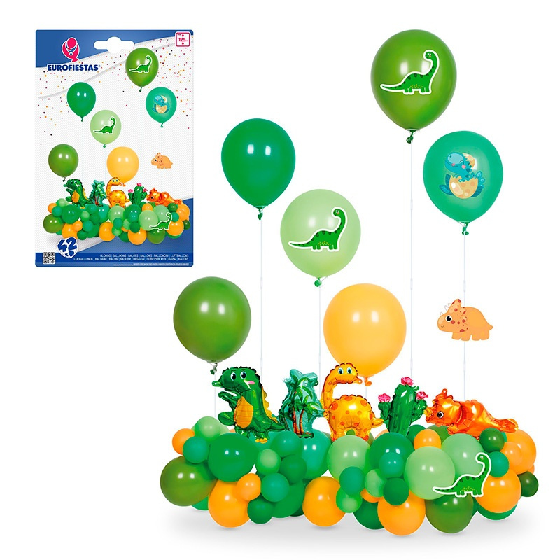 Set 42 Globos Dinos 6 Soportes MAx 125cm