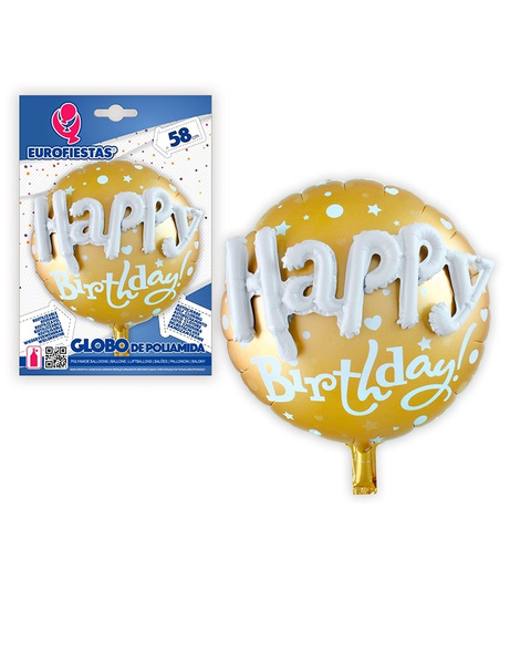Globo Foil 3D Happy Birthay Oro 58cm