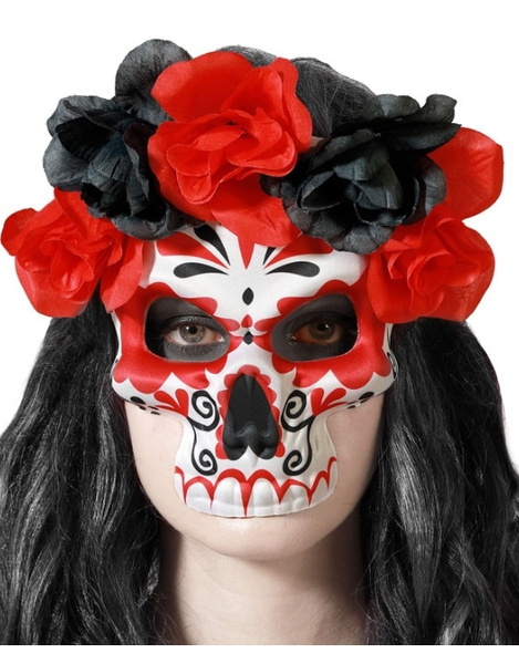 Máscara muerte mejicana con flores