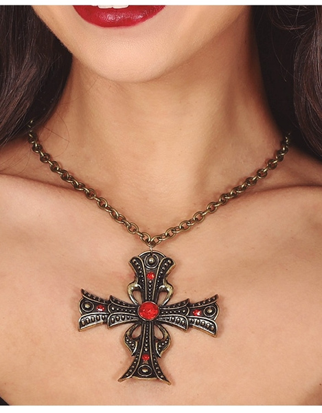 Collar Cruz Con Rubi 6 Cms