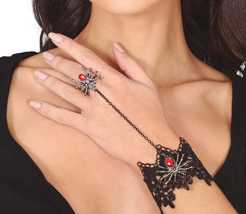 Pulsera Bordada Y Anillo Araña