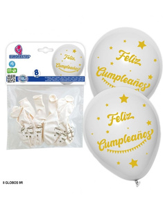 8 Globos F. Cumpleaños blanco estrellas